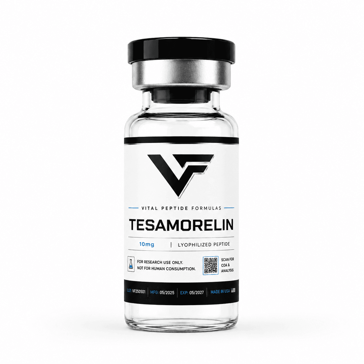 TESAMORELIN research compound vial — for laboratory research use only
