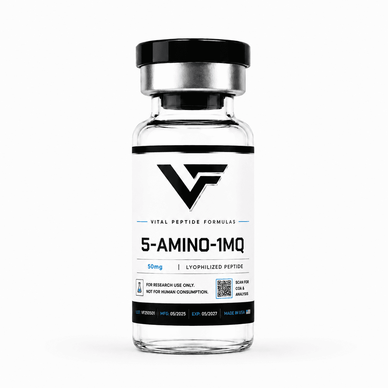 5-AMINO-1MQ research compound vial — for laboratory research use only