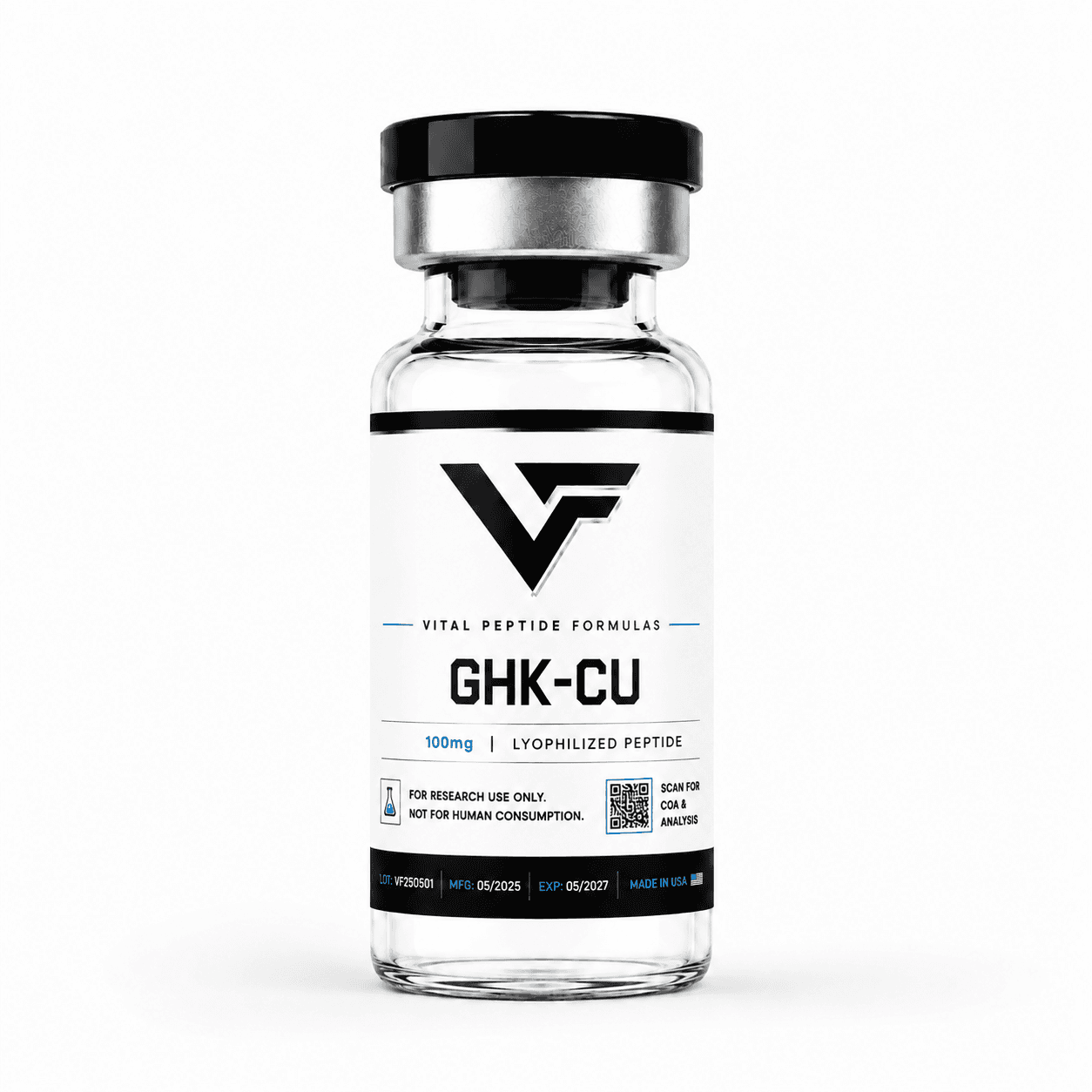 GHK-CU research compound vial — for laboratory research use only