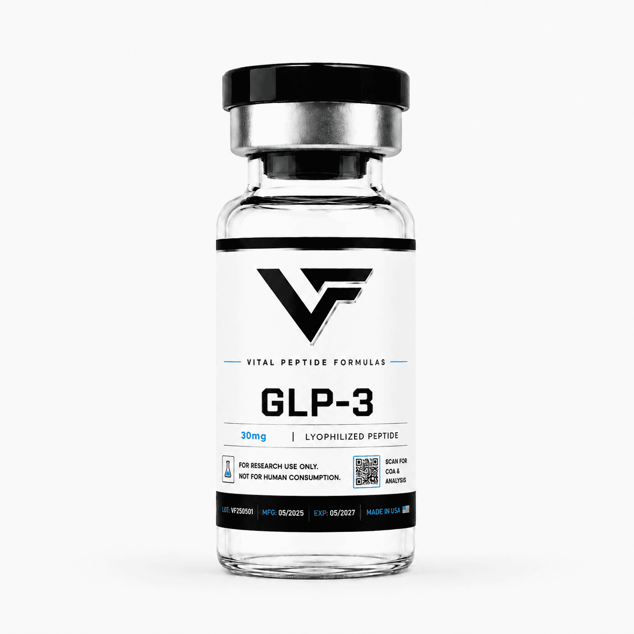 GLP-3 research compound vial — for laboratory research use only