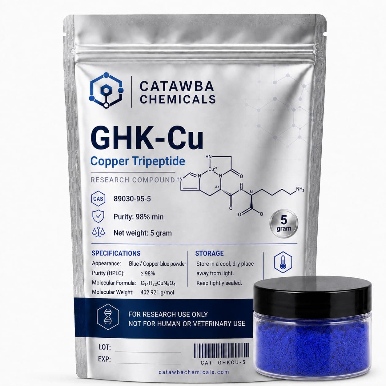 GHK-Cu Copper Peptide Powder, 99% min, CAS 89030-95-5 research compound vial — 99.35% purity, for laboratory research use only